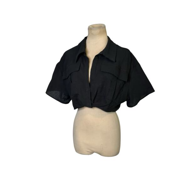 Shein black short sleeves crop blouse size Large - Picture 12 of 13
